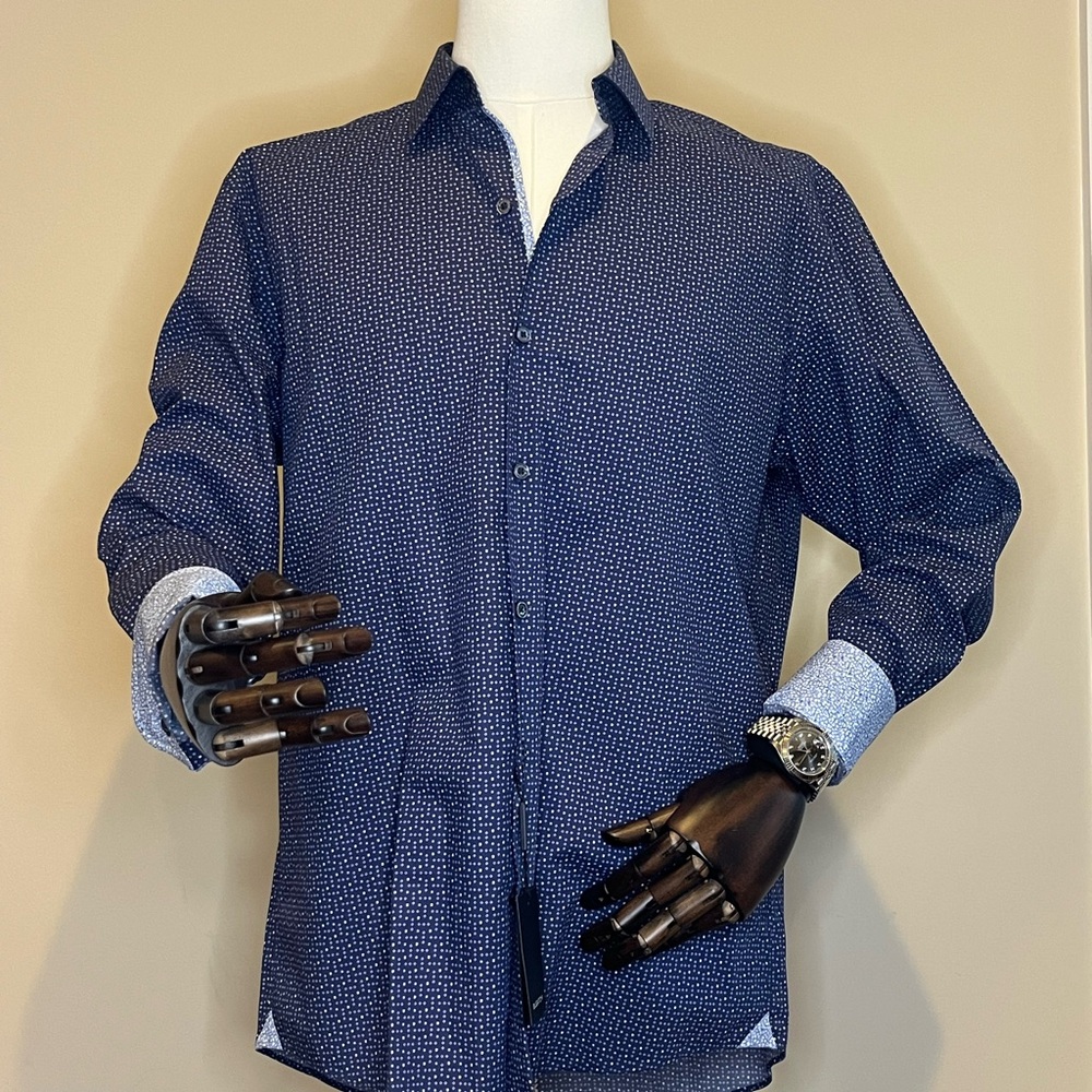 Bugatchi Blue Casual Button Down Shirt with Classic Collar